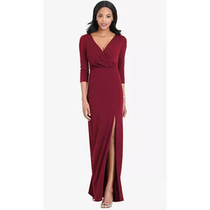NEW! After Six Women's XXS Full-Length Stretch Burgundy V-Neck Dress J1-7